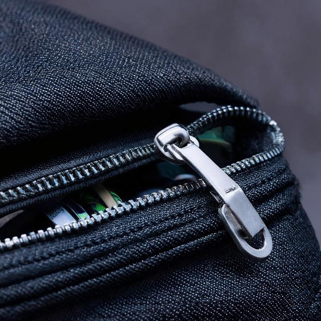 Close-up detail of YKK #10 zipper and reinforced stitching on carp fishing rod holdall