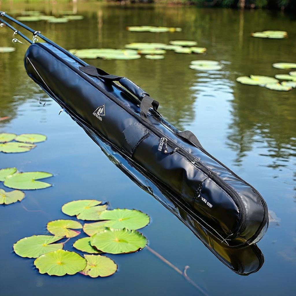 Carp fishing rod holdall with reinforced zippers and padded dividers on factory inspection table
