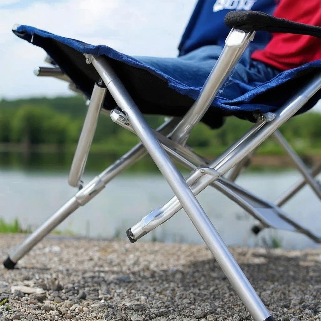 Fishing bedchair aluminum frame adjustable legs close up